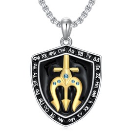 YOAIYOJIA Trident Shield Necklaces for Men 925 Sterling Silver Shield Pendant Necklace with Cubic Zirconia Trident Necklace 22"-24", Sterling Silver, Cubic Zirconia