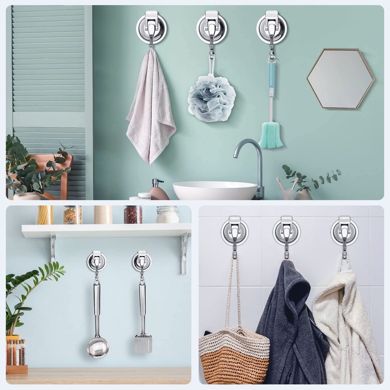 Strong Suction Cup Hooks, Vacuum 4 Pieces, Load Capacity 11.0