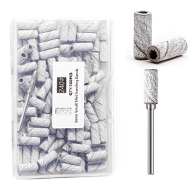 ERUIKA 100pcs Nail Drill Bits Small Sanding Bands with Upgrade 3.1mm Mandrel Bit, 240 Extra Fine Grit Nail File Sanding Bands for Acrylic Nails Gel Removing Shaping Manicures and Pedicure(Zebra,240)