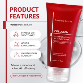 Collagen Overnight Peel-Off Mask, Overnight Face Mask,Collagen Face Mask Over-night,Coll-agen Night Wrapping Mask, Hydration &Boosts Elasticity,Soothing,Reduces Wrinkle with Brush