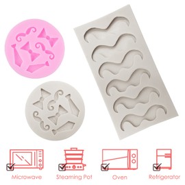 Juego de 5 moldes de silicona para pajarita y bigote, SourceTon para fondant para chocolate, dulces, jabón, decoraciones de magdalenas (rosa + gris)
