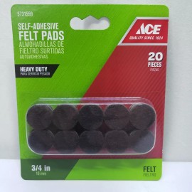 ACE Self Adhesive Felt Pads HEAVY DUTY Brown 3/4" dia.   20 pc.   #5731559