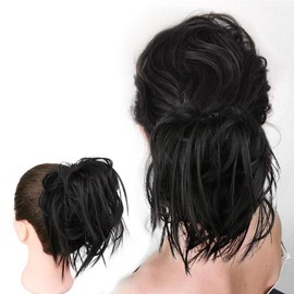 HMD Messy Bun Hair Piece Hair With Elastic Rubber Band Extensions Hairpiece Synthetic Hair Extensions Scrunchies Hairpiece for Women (Tousled Updo Bun, Natural Black).
