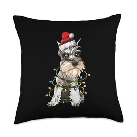 Funny Christmas Miniature Schnauzer Gift Idea Cute Schnauzer Santa Christmas Tree Lights Xmas Throw Pillow, 18x18, Multicolor