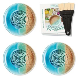 evergrate Ceramic Grater Set of 3 Gift Set - 3 Plate Graters Ocean with Kitchen Brushes and Recipe Booklets