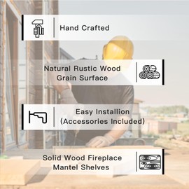 POPRHINO Fireplace Mantel Shelve, Solid Wood Baked Finish Wall-Mounted Floating Shelf for Over Fireplace, Handcrafted Floating Fireplace Mantels with Wooden Bracket, 72 x 8 x 6 Inches