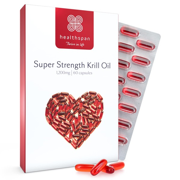Healthspan Krill Oil 1,200mg | Super Strength | 60 Capsules | Sustainably Sourced | Vanilla Flavoured | Astaxanthin | Marine Phospholipids