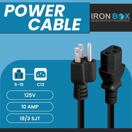 IronBox Electric NEMA 5-15 Plug to IEC C13 Connector Power Cords - 10A,125V, 18/3 SJT - UL Listed Universal Power Supply Cable - Jumper Cord for Computer, Monitor, Desktop, Speaker & More (2ft, Black)