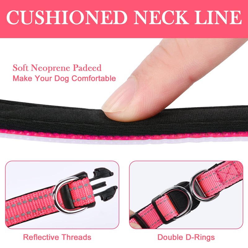 AUAUY Reflective Nylon Dog Collars, Double Security Adjustable Classic Pet