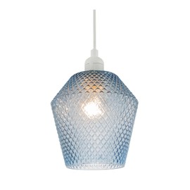 Modern and Compact Midnight Blue Glass Diamond Design Easy Fit Pendant Lamp Shade for Kitchen, Lounge, Dining Room etc | 17cm x 17cm by Happy Homewares