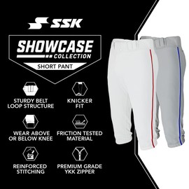 SSK Showcase Collection Adult Baseball Short Pants | Knicker Fit Solid & Piped (US, Alpha, Large, Regular, Regular, White/Navy)
