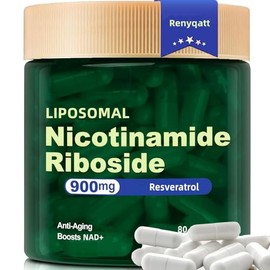 Renyqatt Suplemento NAD+ - Ribosida de nicotinamida liposomal - Suplemento para antienvejecimiento, energía, enfoque - 80 cápsulas (1B)