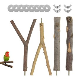 4 pieces bird toys, natural perches for birds, natural wood perches for bird cages, 2 specifications, with 8 washers and 4 wing nuts, for parrots, birds