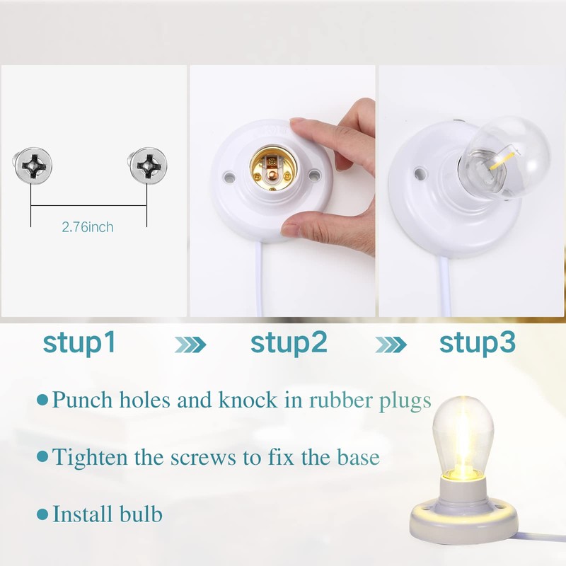 Yexiya 2 Pcs Light Socket with Cord Light Bulb Base