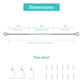 AlinaArt 2 Pack Decorative Window Curtain Rod with Brackets- Hollow Design 3/4'' Inch Pole, 48 to 84 Inch Adjustable Side Curtain Rod Antique Silver