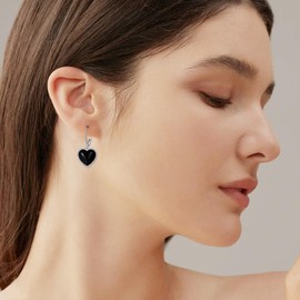 YONFQE Black Onyx Leverback Dangle Earrings Sterling Silver Fashion Jewelry Gifts for Women Lady