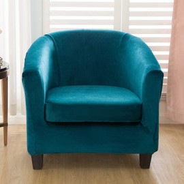 Tub Chair Cover 2 Piece Set - Upgraded 2 IN 1 Design Removable High Stretch Soft Velvet Sofa Couch Arm Bucket Chairs Armchair Seat Covers with Cushion Cover for Dining Living Room Office Reception