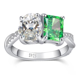 ETERMBOL Radiant Cut Emerald Engagement Ring Toi et Moi Engagement Ring 925 Sterling Silver Emerald Ring for Women Green Ring for Women Engagement Wedding Band Valentine Gift Size 6
