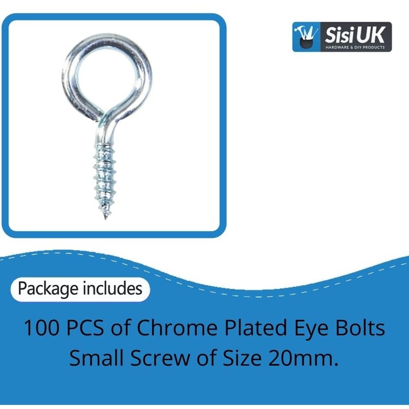 SISI UK Chrome Plated Eye Bolts Screw-in Hooks Heavy Duty