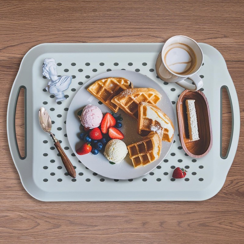 Crastilior Large Non Slip Serving Tray with Handles Food Trays