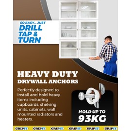 Gripit Brown Plasterboard Fixings - Pack of 8 - Heavy Duty Plasterboard Fixings for Drywall & Stud Walls, Holds Up to 93kg - for Radiators, AV Equipment and Lighting - Easy Install & UK Designed