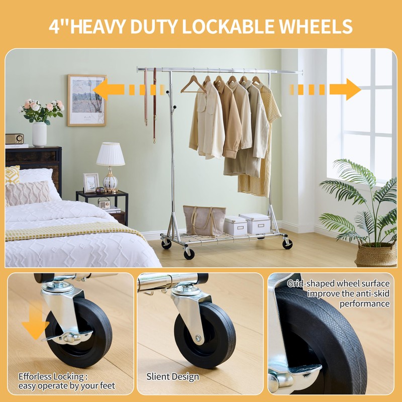 Weehom Clothes Rack Heavy Duty Clothing Rack, Rolling Clothes Racks