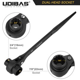 19mm×22mm Professional Grade 12 Point Double Ended Socket Ratcheting Podger Scaffold Spud Wrench,Black