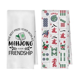 BlissfulAbon Mahjong Gifts Kitchen Towels Set - Friendship Gifts for Mahjong Lover Decorative Waffle Weave Dish Towels, Hand Towel, Tea Towel, 16x24 Inch Set of 2