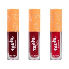 Paquete de 3 tintas para Labios en Gel Melu de Ruby Rose Cosméticos en tonos rojos claros y obscuros.
