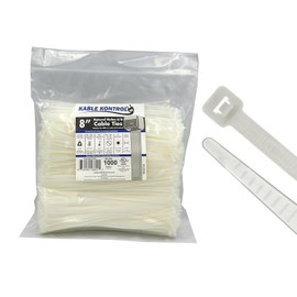 Kable Kontrol Cable Zip Ties Natural White 1000 Pcs 8 Inch, 18 Lbs Tensile Strength, Self-Locking Natural Nylon Clear Plastic Wire Ties Wraps for Indoor or Outdoor Use