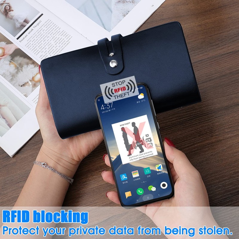 Romozi RFID Credit Card Holder, Leather Business Card Organizer with