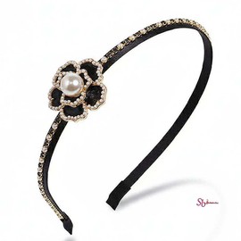 Sellist Shop M Classic Pearl Royal Rose Headband with Zirconia and Camellia Black