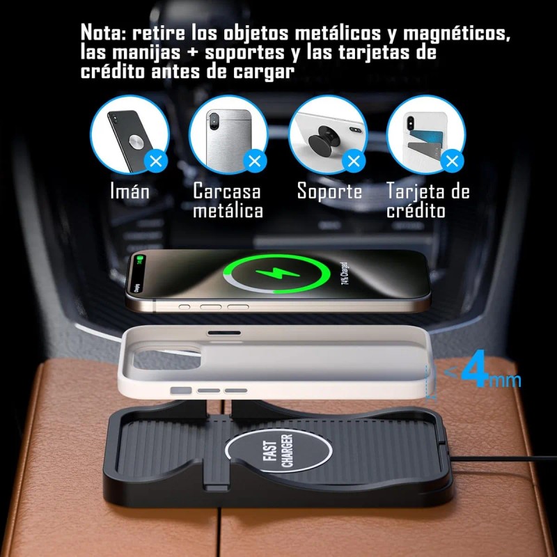 Base De Carga Inalámbrica Para Coche, 15 W Inalámbrica Usb