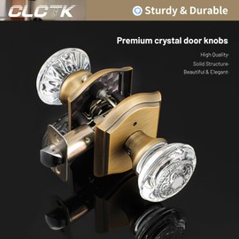 CLCTK Glass Door Knobs Interior with Lock, Vintage Crystal Privacy Antique Brass Door Knobs for Bedroom Bathroom, 1 Pack
