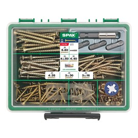 SPAX Sortiment klein, Schrauben-Set mit 6 Abmessungen + BITs, 199 Stück, Senkkopf, Kreuzschlitz Z, YELLOX - 4000001991129