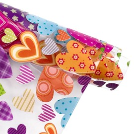ONEART | Printed TPU Jelly Faux Leather 12 x 53 inches Transparent Clear Jelly Vinyl Great for Embroidery and Crafting Project (Colorful Heart)