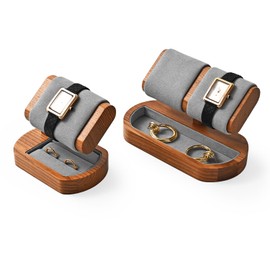 Papten SM23604 Watch Stand, For 2 Watches, Wooden Display, Storage, Photography, Luxury, Stylish, Compatible with Eligible Invoices, Light Gray