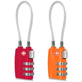 CFMOUR TSA Locks - 1, 2, 3, 4, 5, 6 Pack 3-Dial Travel Cable Combination Security Padlock for Suitcase Luggage Case Bag Code Lock - Red&Orange (Pack of 2)