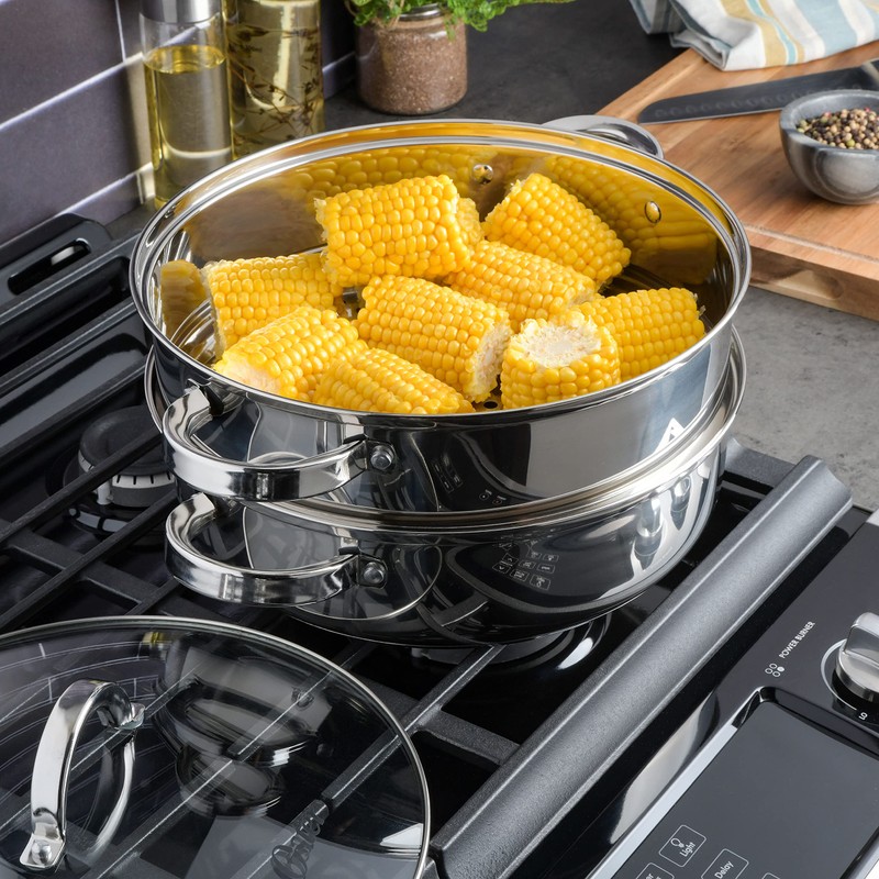 Oster Sangerfield 11-Inch Stainless Steel Everyday Cookware Pan with Steamer