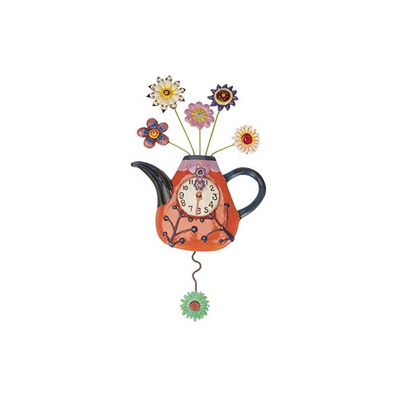 Enesco P9014 Wall Clock Teapot Red 42 cm with Flowers