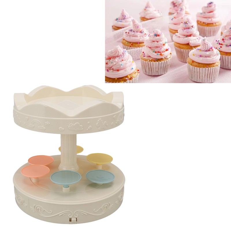6 Trays 2 Tier Automatic Rotating Dessert Cupcake Display Table