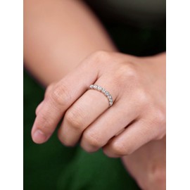 Wedding Band Women Sterling Silver Stackable Moissanite Eternity Ring Bezel Set Anniversary Ring Size 7