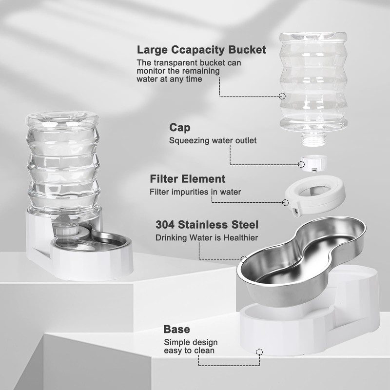 RIZZARI Pet Water Bowl Dispenser: 4L Automatic Stainless Steel Gravity