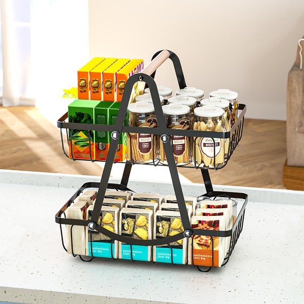 2 Tier Countertop Fruit Basket for Kitchen, Portable Fruit Storage