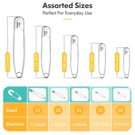 Huhuhero 160Pcs Safety Pins, Large & Small Safety Pins for Clothes Sewing Craft, Nickel Plated Steel Assorted Size Pins Bulk, Art and Craft Supplies (Sliver)