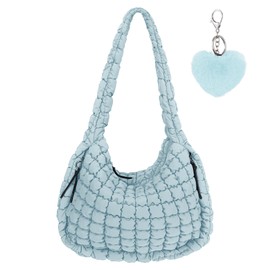 Large Quilted Tote Bag Crossbody Puffer Tote Bags for Women Quilted Hobo Bags Carryall Shoulder Bubble Bag Blue