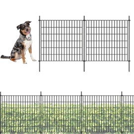 ShopLaLa Decorative Garden Fence (10 Panels) 28in(L) x 32in(H) Animal Barrier Fencing Rustproof Black Metal Wire Flower Edging for Yard Landscape, Small Dog Border No Dig Patio Outdoor Decor D-YC32