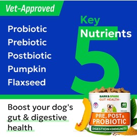 BARK&SPARK Vet Strength Dog Probiotics for Gut Health & Digestive Enzymes - Gas, Diarrhea, Constipation Chewables - Allergies Itchy Skin - Dogs Digestive Health - 60 Count (Pack of 1) Liver & Lamb