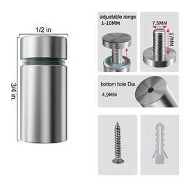 4 Pack Sign Standoff Screws 1/2"x3/4" Stainless Steel Stand Off Wall Mounts Advertising Screw Hardware for Acrylic Signs,Silver