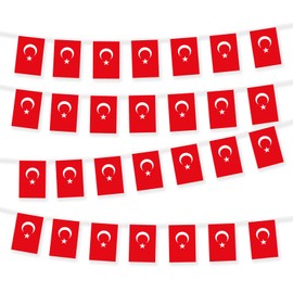 Turkey Bunting Flags 10 Metre Turkish Flag Garland 30pcs for Party Festival Celebration Sport Schools Street Carnivals Birthday Garden Home Remembrance Day Decorations -Polyester Material Fabric